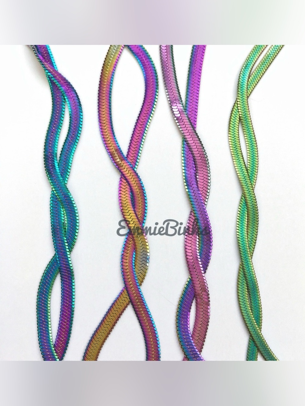 New Dainty 3mm Rainbow Oil Slick Holographic Herringbone Chain Necklace